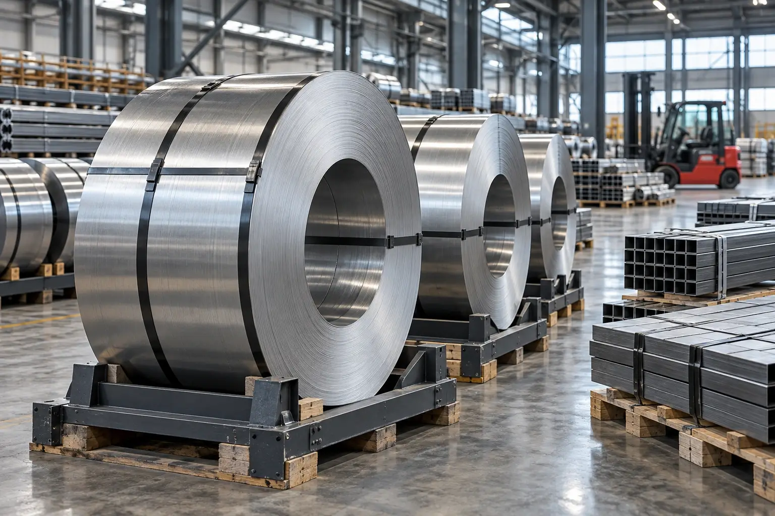 Metal coils ready for freight transport